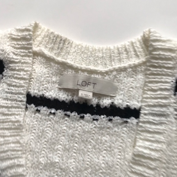 LOFT Stripe Black White Button Up Cardigan Sweater - Picture 3 of 8